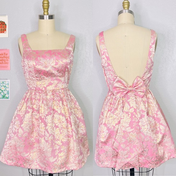 Masquerade Dresses & Skirts - Vintage masquerade floral low back bow mini party dress sz 3/4